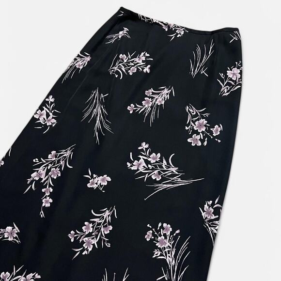 VTG 90s Petite Sophisticate Black & Purple Floral Spray Whimsy Maxi Skirt 8/M - Picture 2 of 7